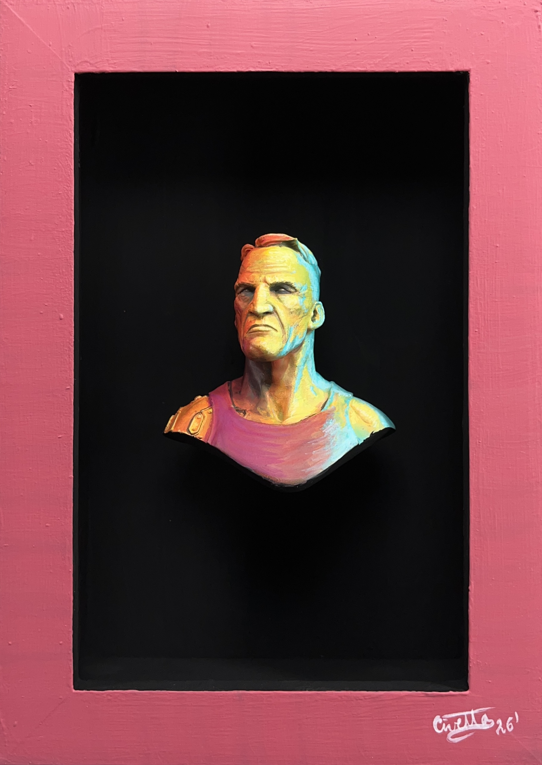 Framed pop-color gladiator bust